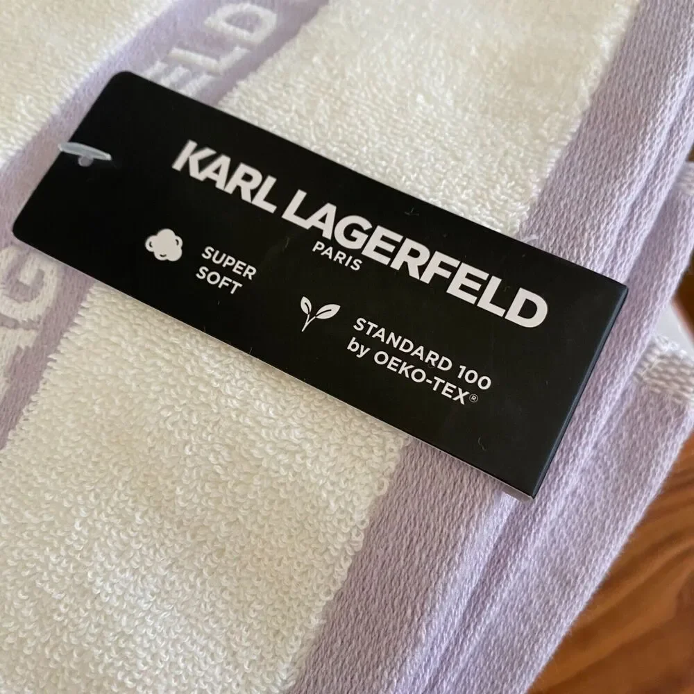 Karl Lagerfeld Paris 3 Piece Bath Towel White Lavender Purple Cotton 52